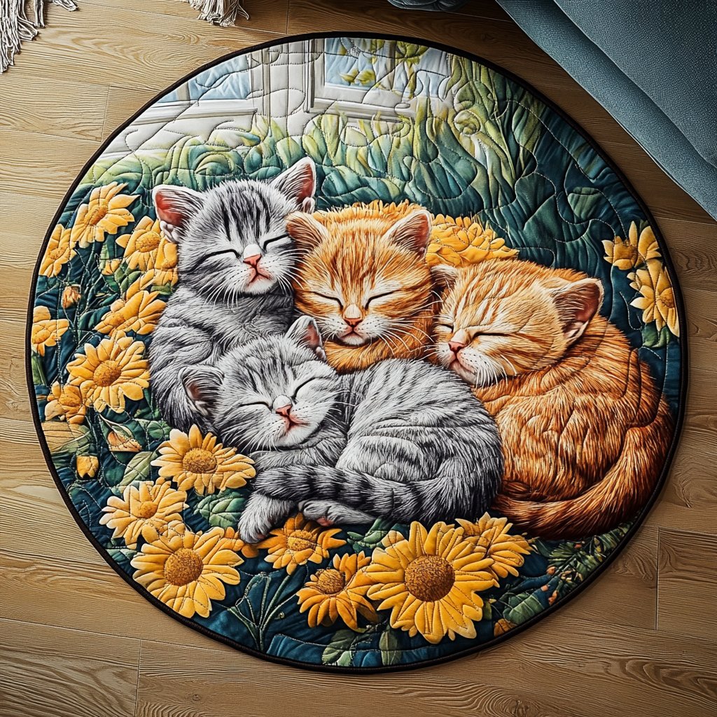 Snuggle Kitty Round Mat Rug - washable non-slip printed rug