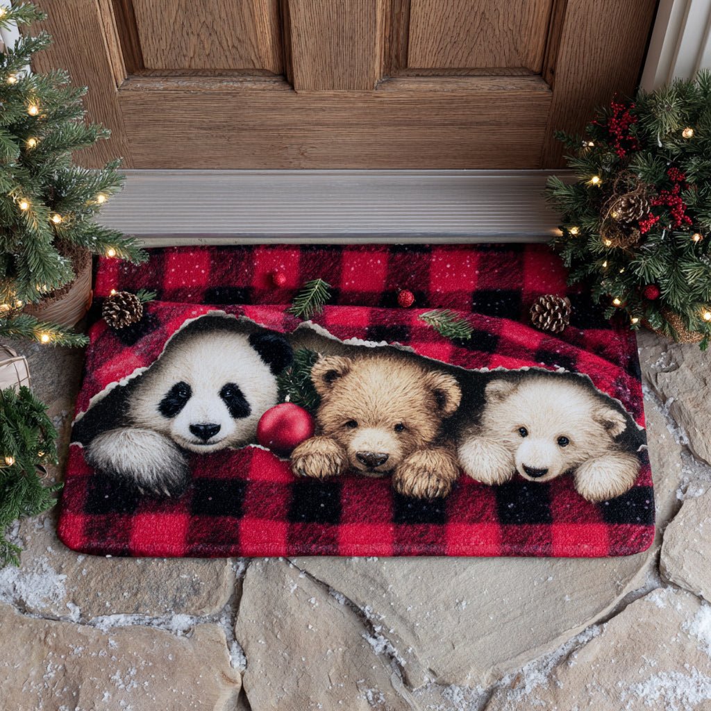 Snuggly Bear Trio Doormat - Cute Animal Design | Printed Welcome Doormat