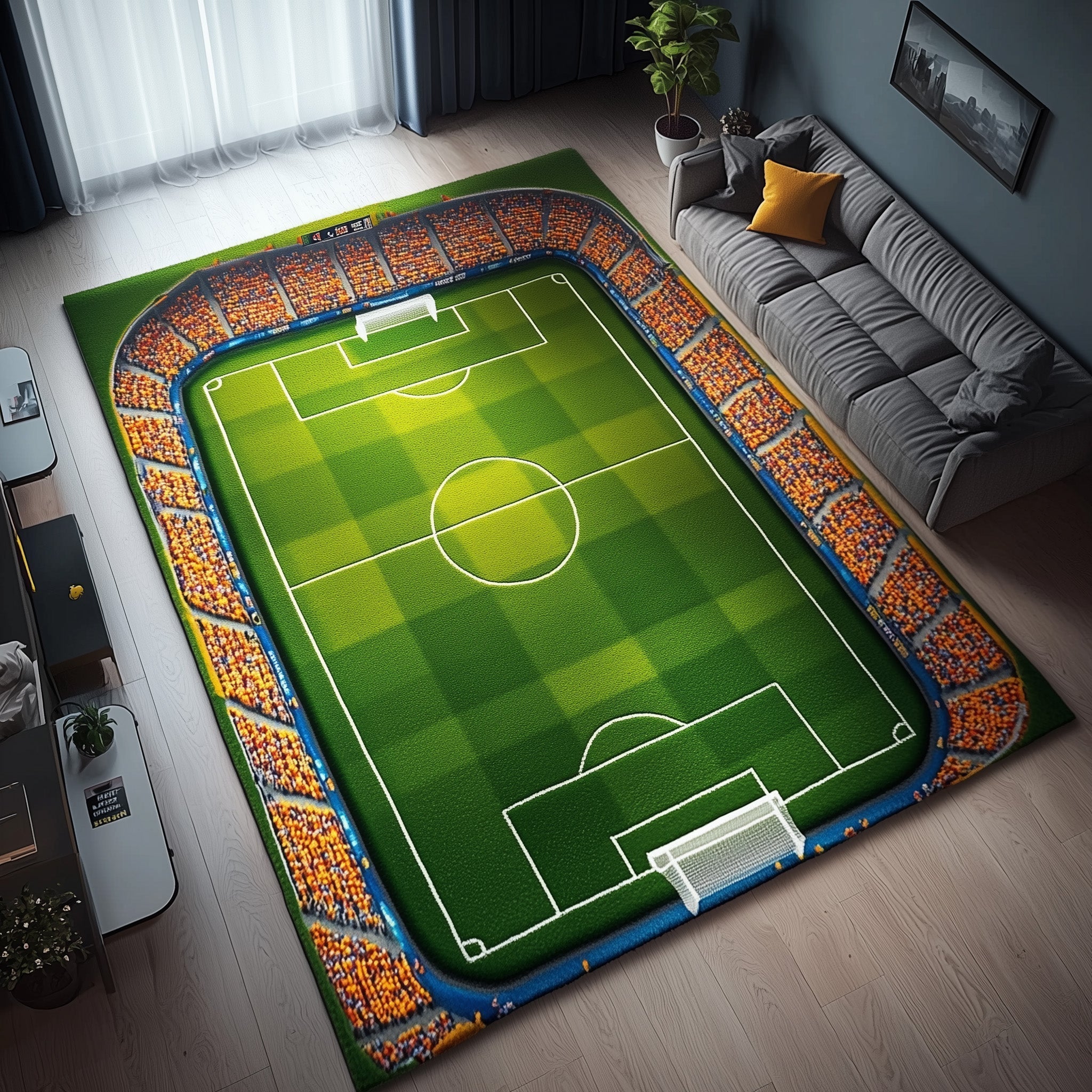 Soccer Stadium area rug in a living room