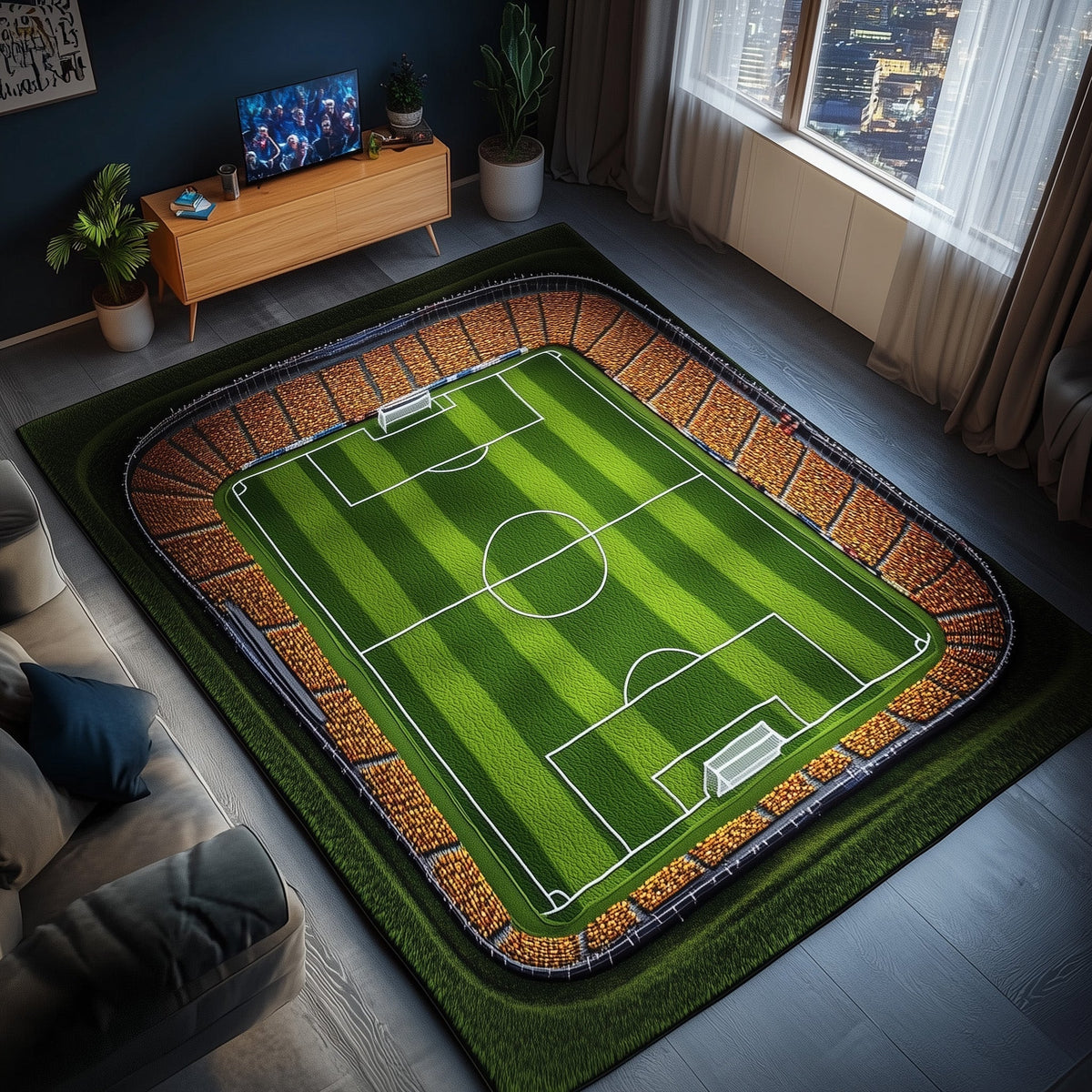Soccer Stadium area rug in a living room