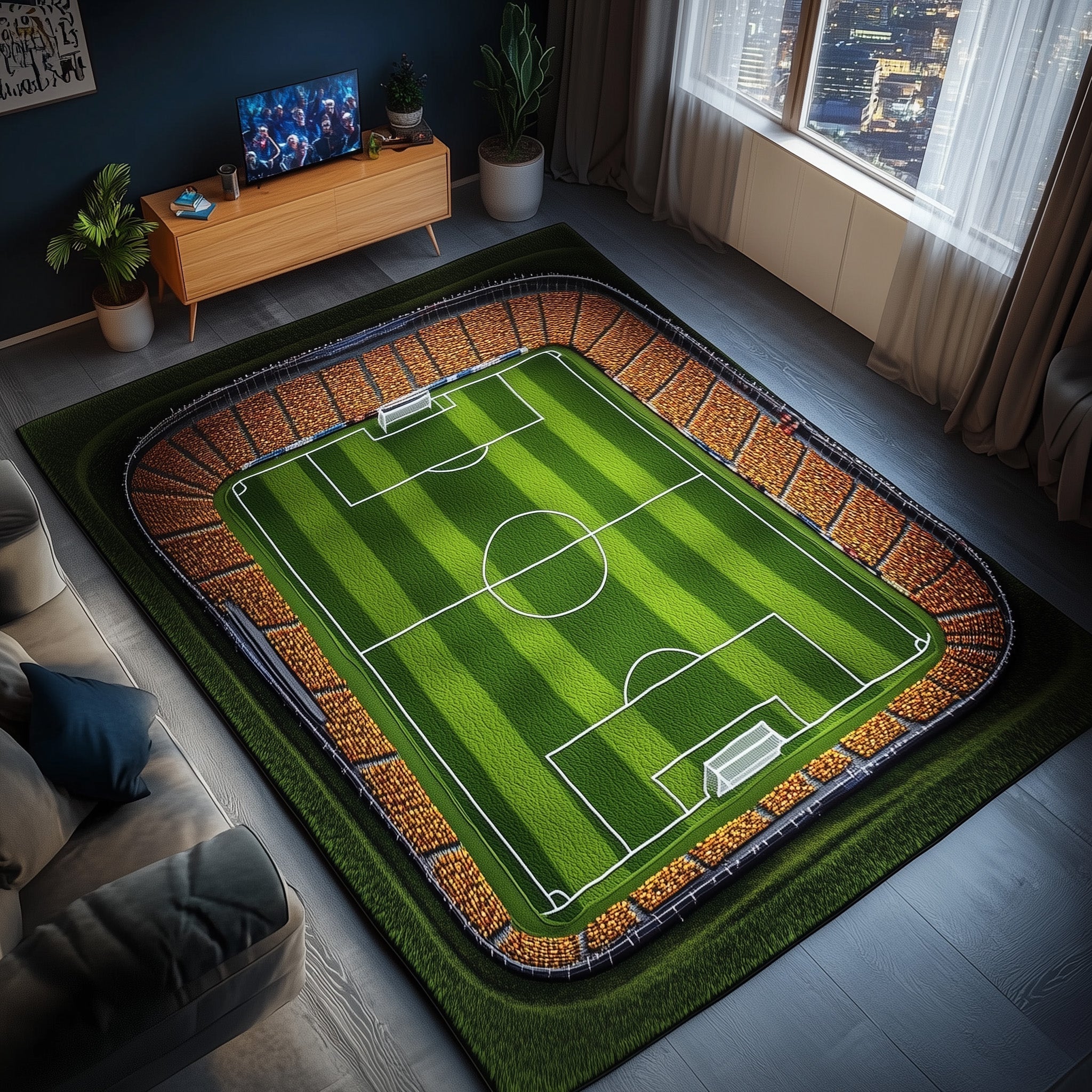 Soccer Stadium area rug in a living room