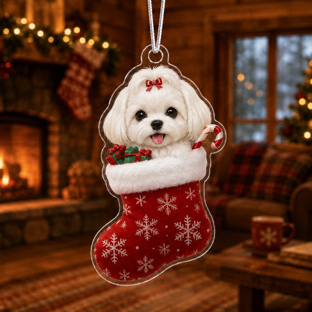 Maltese In Christmas Stocking Christmas Ornament