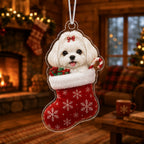 Maltese In Christmas Stocking Christmas Ornament