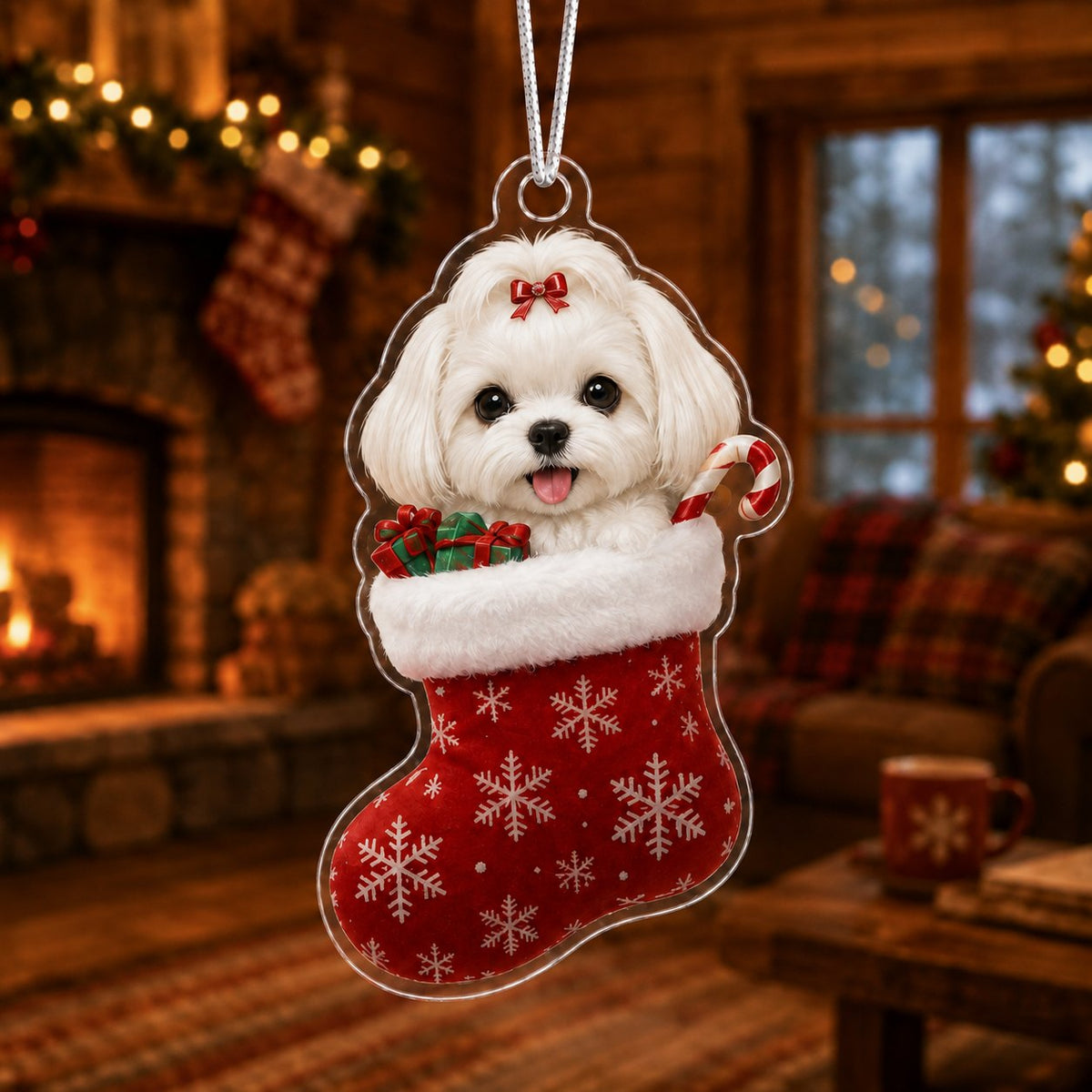 Maltese In Christmas Stocking Christmas Ornament
