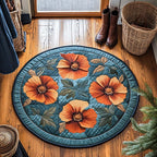 Soft Poppy Whispers Round Mat Rug - washable non-slip printed rug