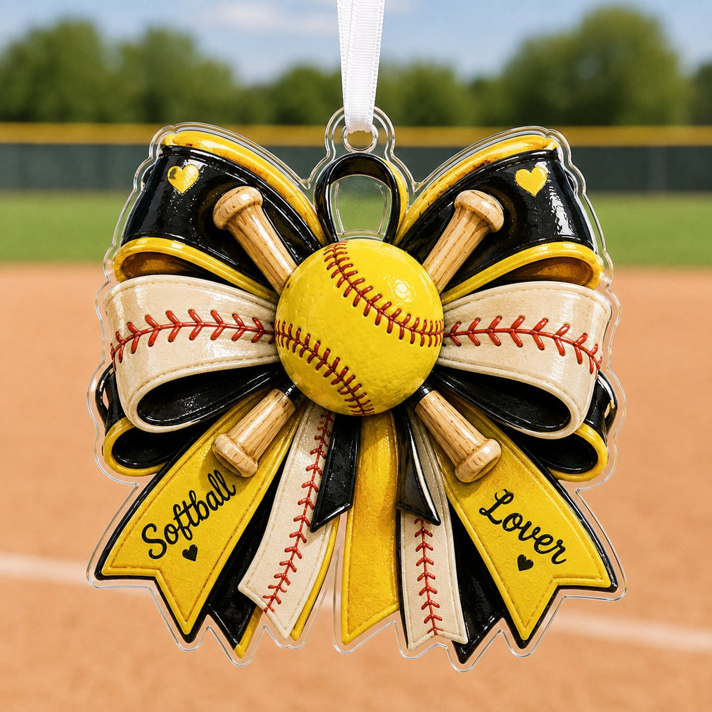 Softball Lover Bow Christmas Ornament