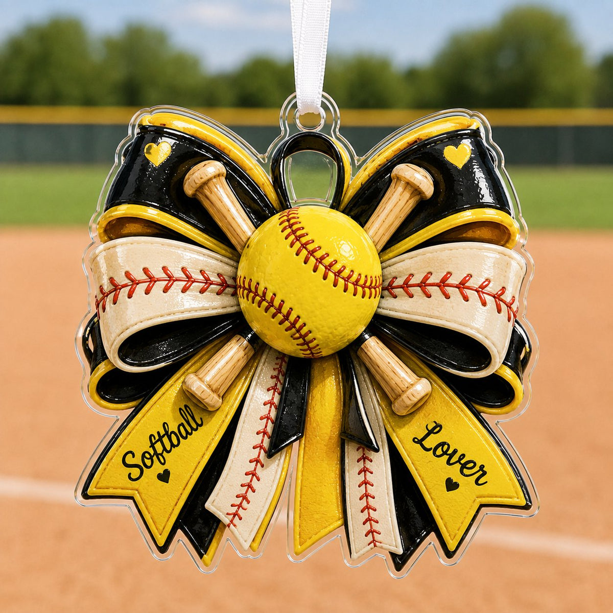 Softball Lover Bow Christmas Ornament