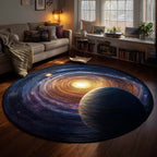 Solar Eclipse Glow Round Mat Rug - washable non-slip printed rug