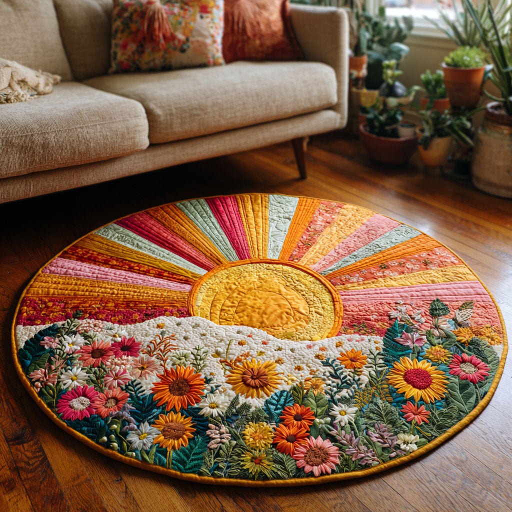 Solar Harmony Round Mat Rug - washable non-slip printed rug