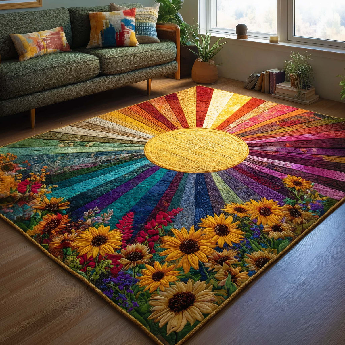 Solar Sun area rug in a living room