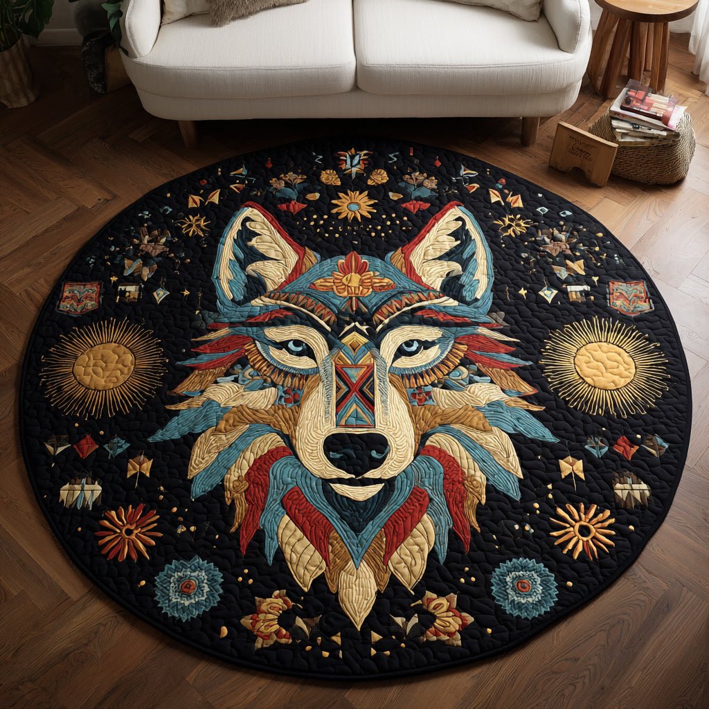 Solar Wolf Round Mat Rug - washable non-slip printed rug