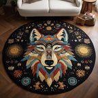 Solar Wolf Round Mat Rug - washable non-slip printed rug