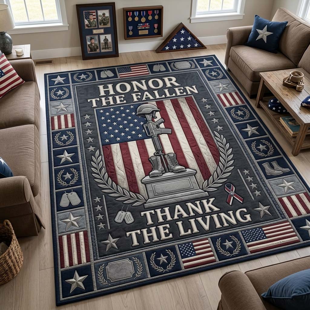 Soldier Tribute area rug in a living room