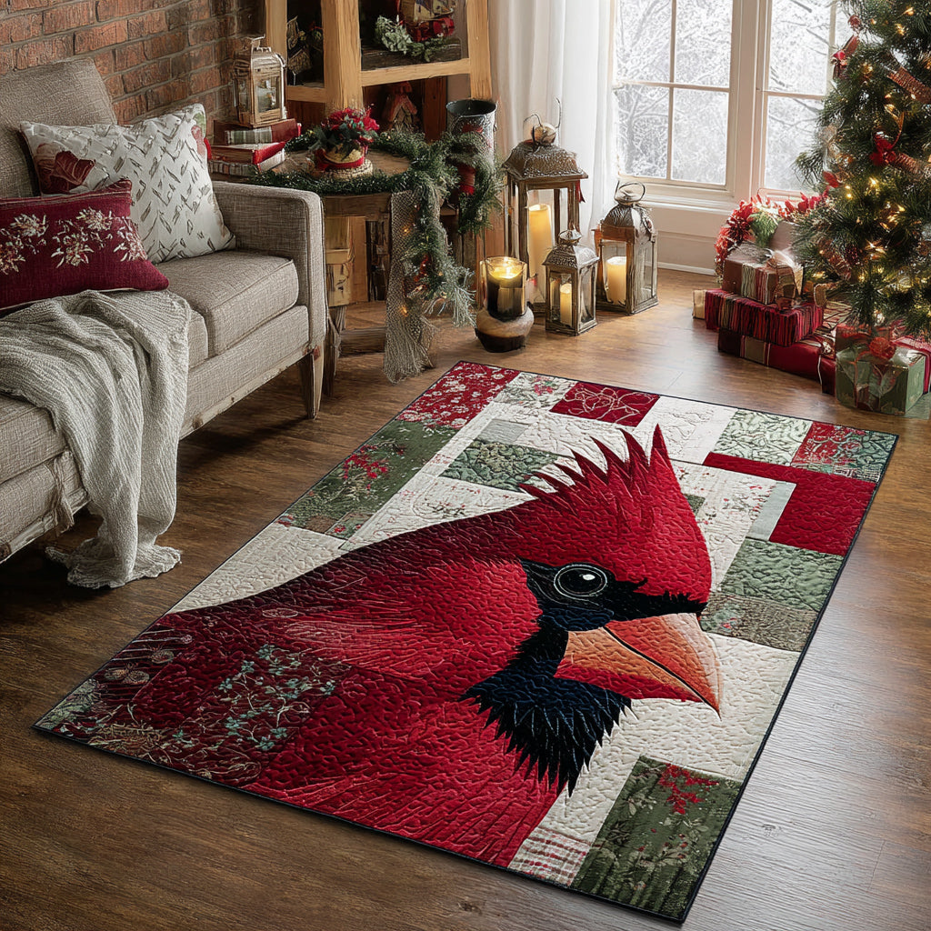 Solitary Cardinal area rug in a living room