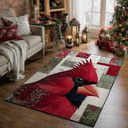 Solitary Cardinal area rug in a living room