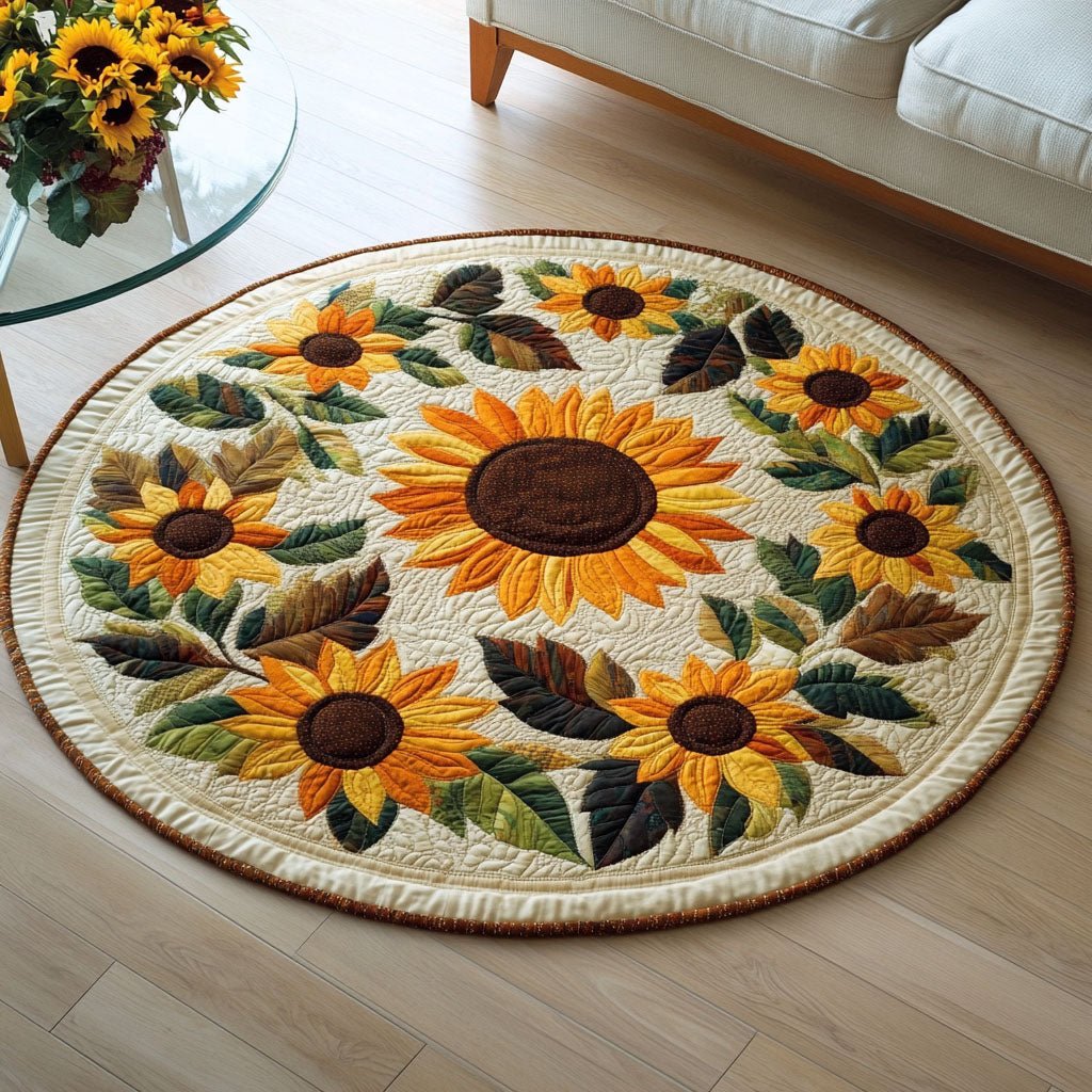 Solstice Bloom Round Mat Rug - washable non-slip printed rug