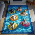 Solstice Frenchies area rug in a living room