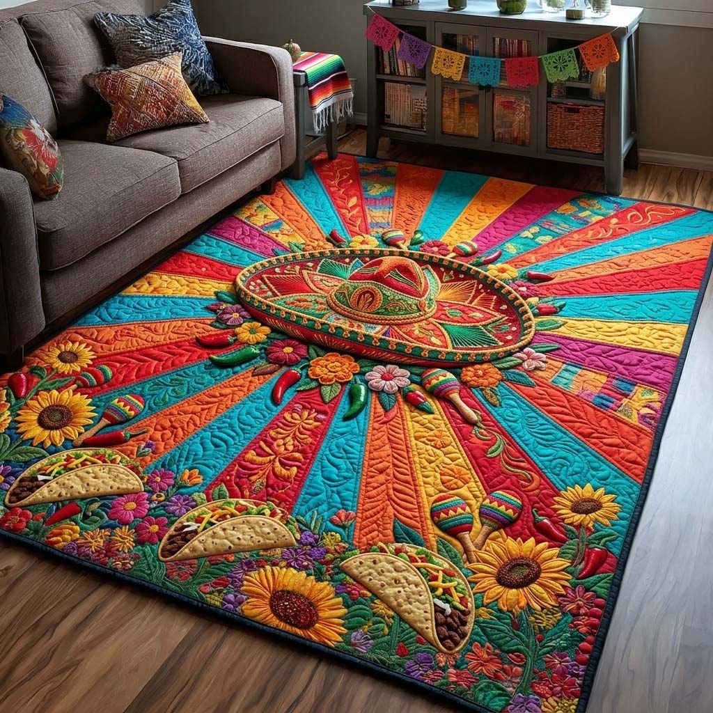 Sombrero Burst area rug in a living room