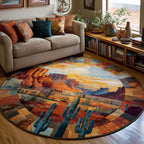 Southwestern Cactus Round Mat Rug - washable non-slip printed rug