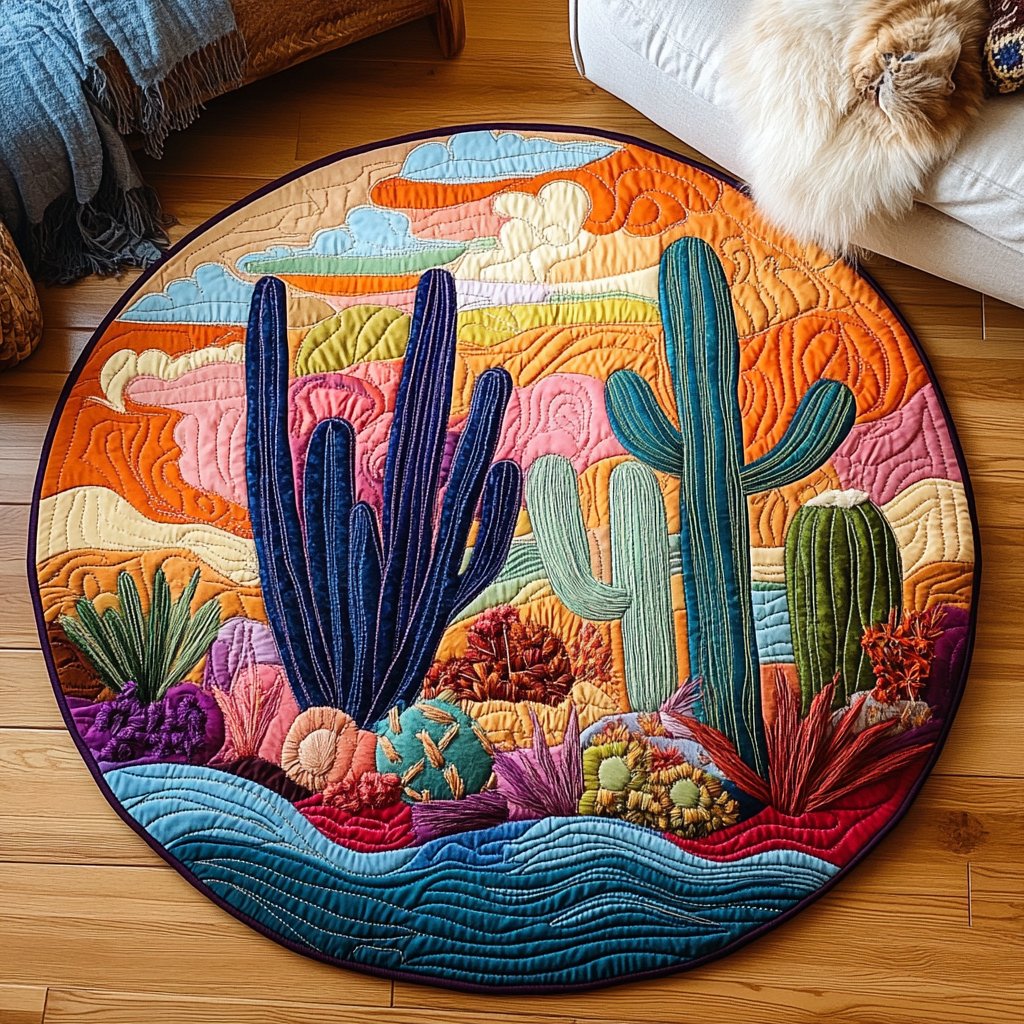 Southwestern Desert Delight Round Mat Rug - washable non-slip printed rug