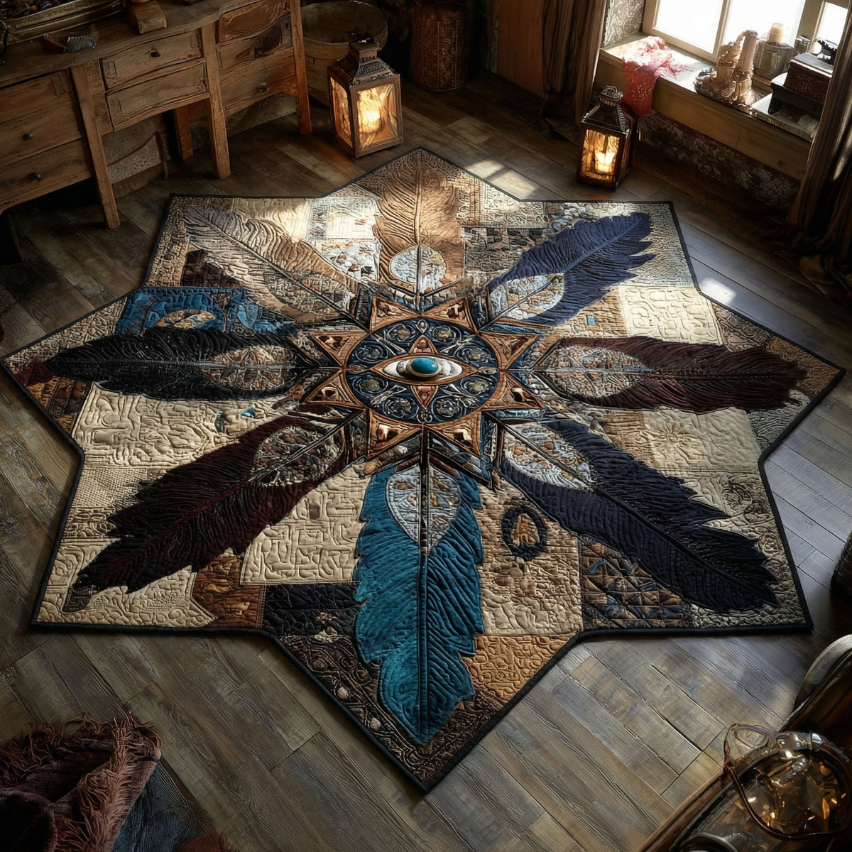 Sovereign Feather Crown Custom Shape Area Rug - Nature Design | Die-Cut Non-Slip Rug - washable non-slip printed rug