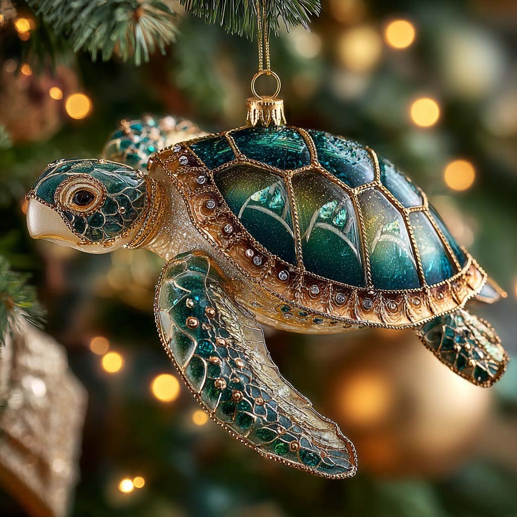 Sparkle Ocean Turtle Christmas Ornament