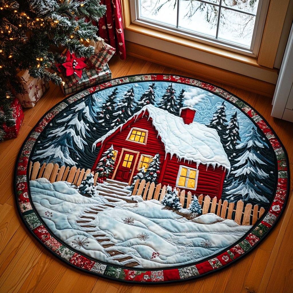 Sparkling Holiday Christmas Round Mat Rug - washable non-slip printed rug