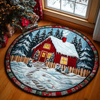 Sparkling Holiday Christmas Round Mat Rug - washable non-slip printed rug