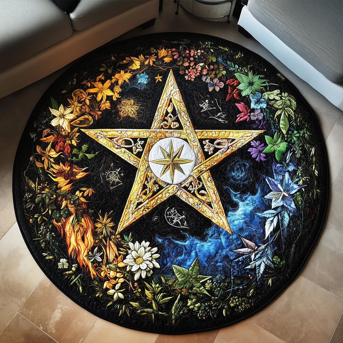Spellbound Star Round Mat Rug - washable non-slip printed rug