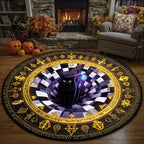 Spellcaster Cat Round Mat Rug - washable non-slip printed rug