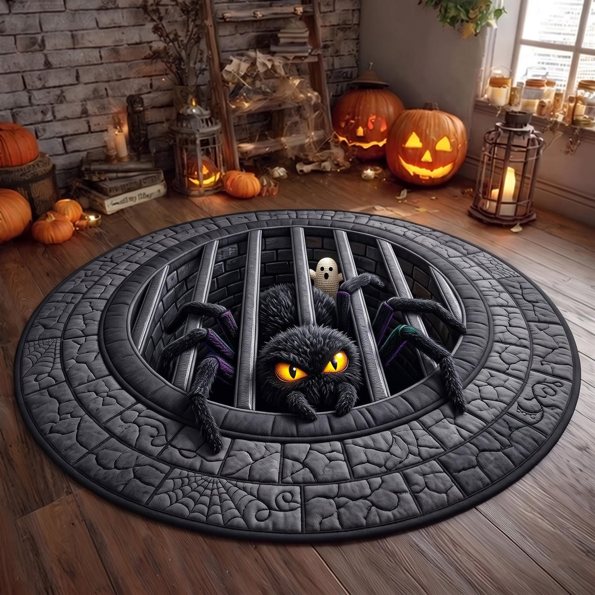 Spider Crypt Round Mat Rug - Nature Design | Serene Home Decor - washable non-slip printed rug