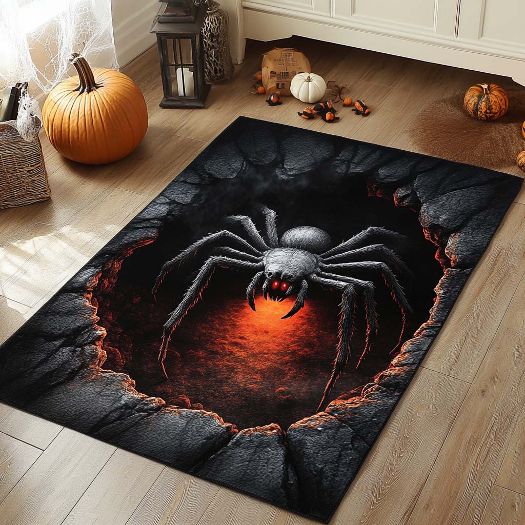 Spider Inferno area rug in a living room
