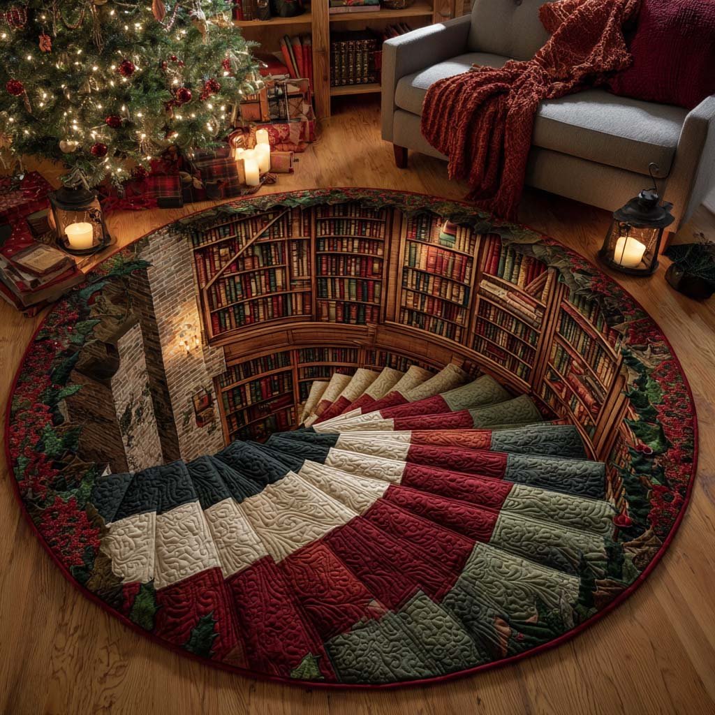 Spiral Bookcase Round Mat Rug - washable non-slip printed rug