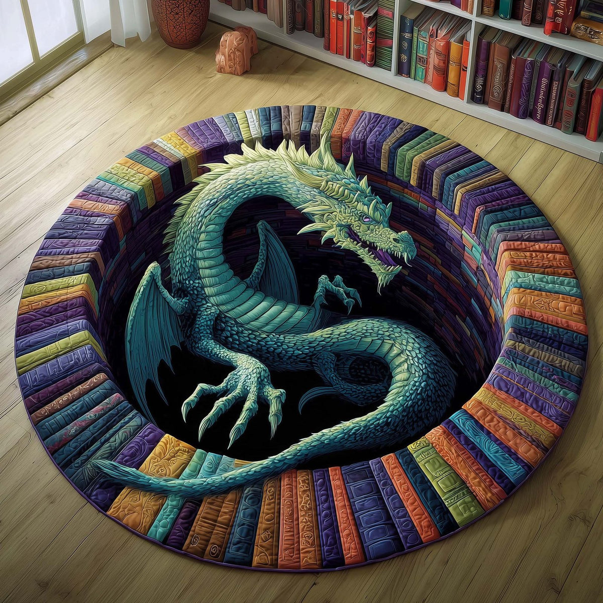 Spiral Dragon Round Mat Rug - washable non-slip printed rug