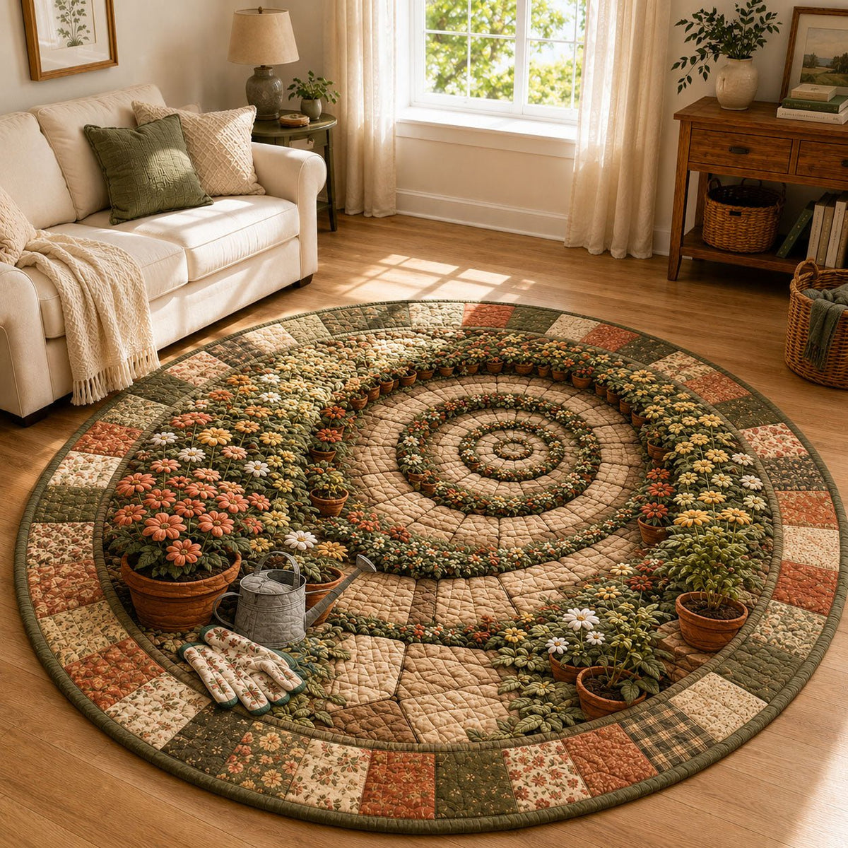 Spiral Flower Garden Path Round Mat Rug - washable non-slip printed rug