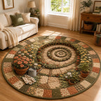 Spiral Flower Garden Path Round Mat Rug - washable non-slip printed rug