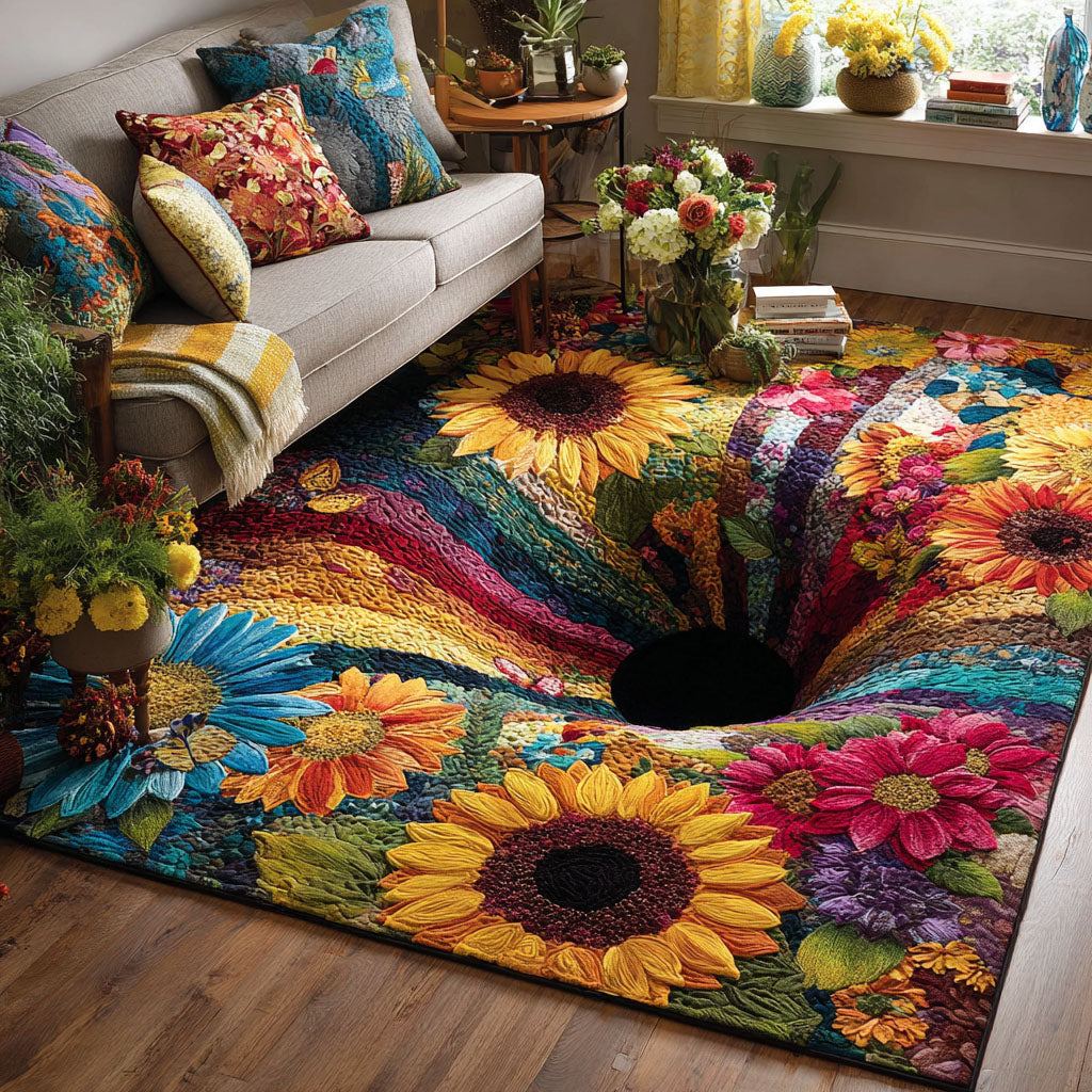 Spiral Garden of Petals area rug in a living room