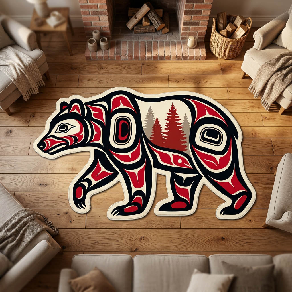 Spirit Bear Custom Shape Area Rug - Cute Animal Design | Die-Cut Non-Slip Rug - washable non-slip printed rug
