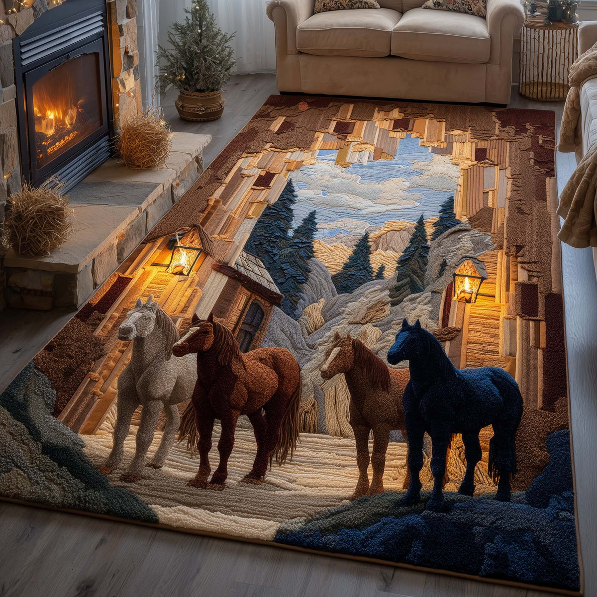 Spirit Horse area rug in a living room