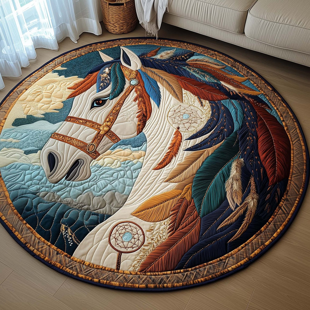 Spirit Mane Round Mat Rug - washable non-slip printed rug