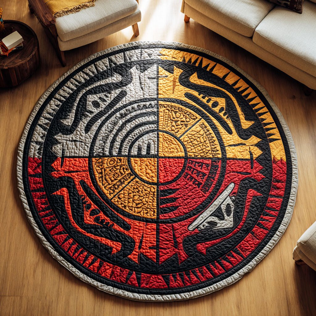 Spirit Motif Round Mat Rug - washable non-slip printed rug