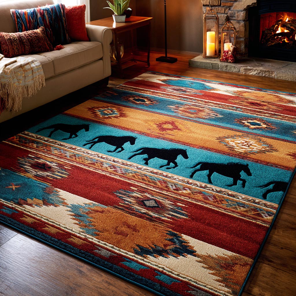 Spirit Stallion area rug in a living room