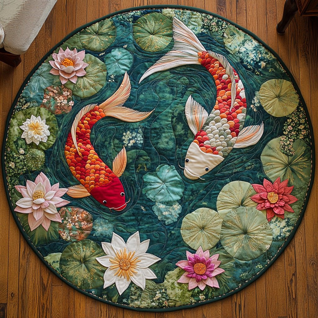 Spirit of Koi Round Mat Rug - washable non-slip printed rug