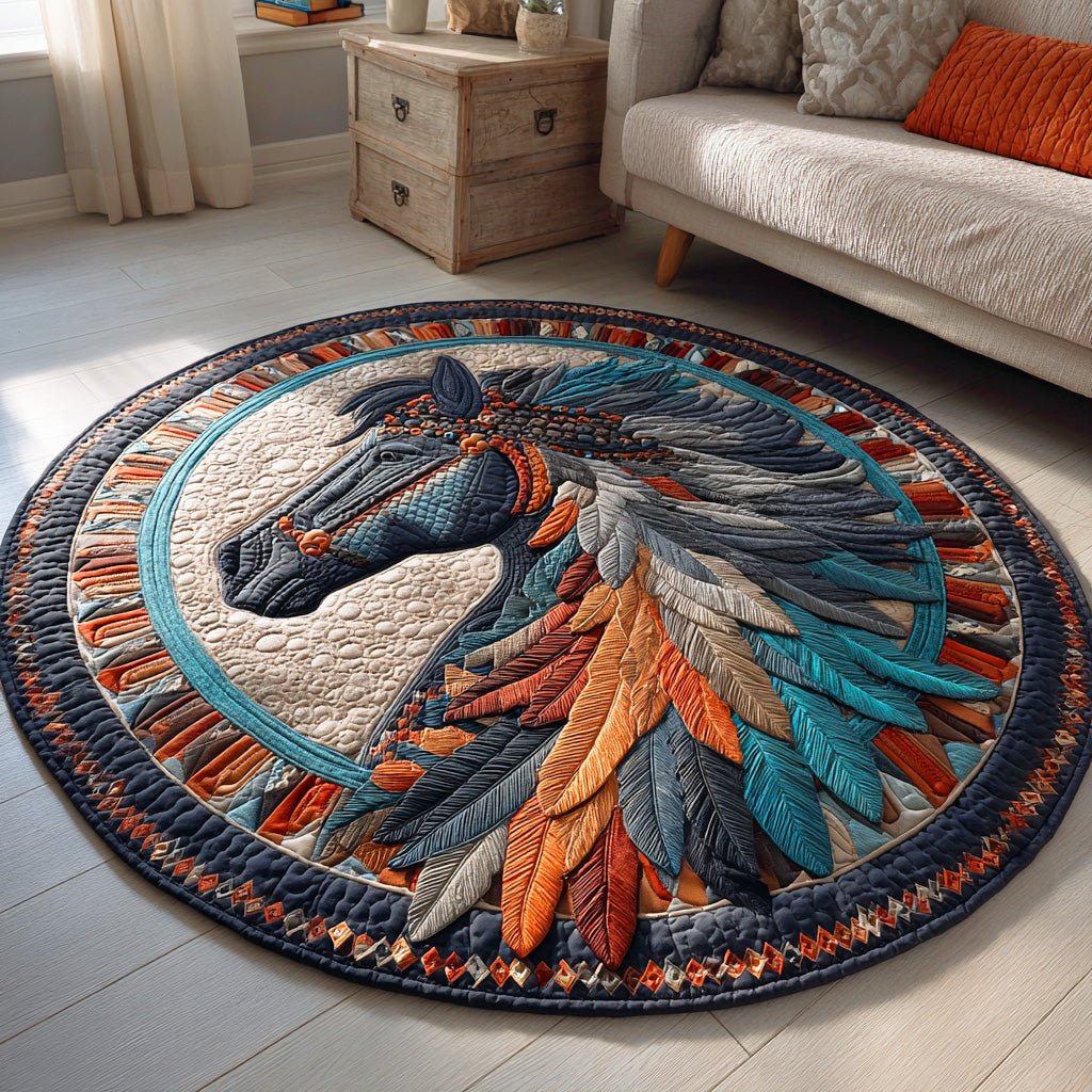 Spirit of Plains Round Mat Rug - washable non-slip printed rug