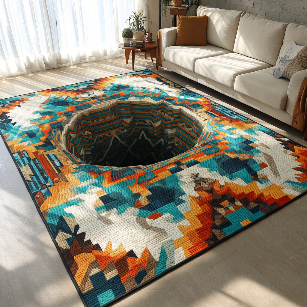 Split Spirit area rug in a living room