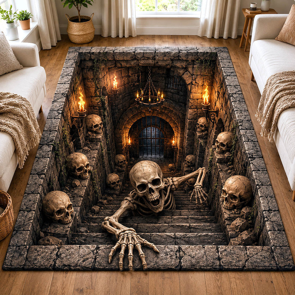 Spooky Bones area rug in a living room