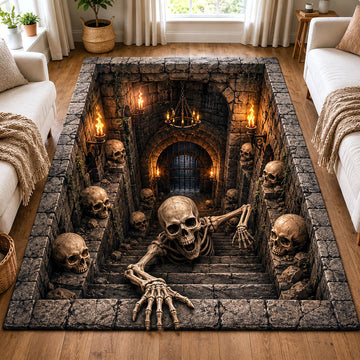 Spooky Bones Halloween Area Rug - Non-Slip Washable 3D Print Rug for Living Room & Bedroom