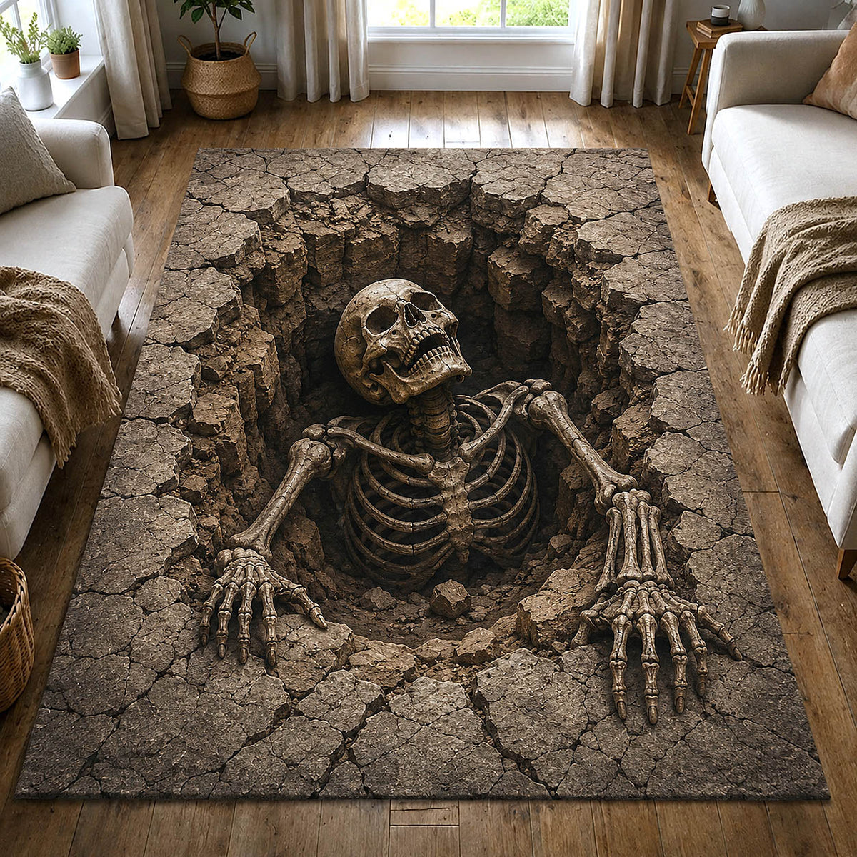 Spooky Bones area rug in a living room
