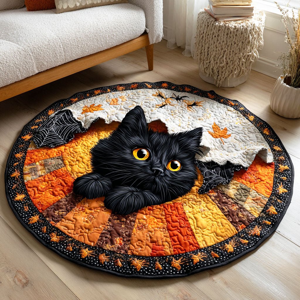 Spooky Cat Halloween Round Mat Rug - washable non-slip printed rug