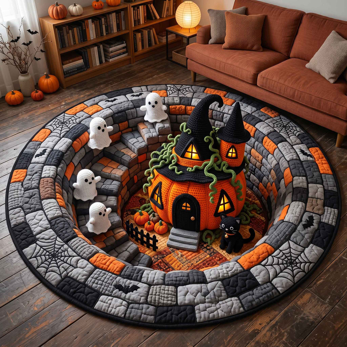 Spooky Crochet Round Mat Rug - Nature Design | Serene Home Decor - washable non-slip printed rug